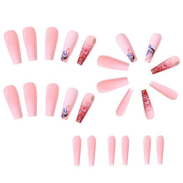 Glitter Camellia Nails - Ultra-Long Trapezoid Coffin Tips