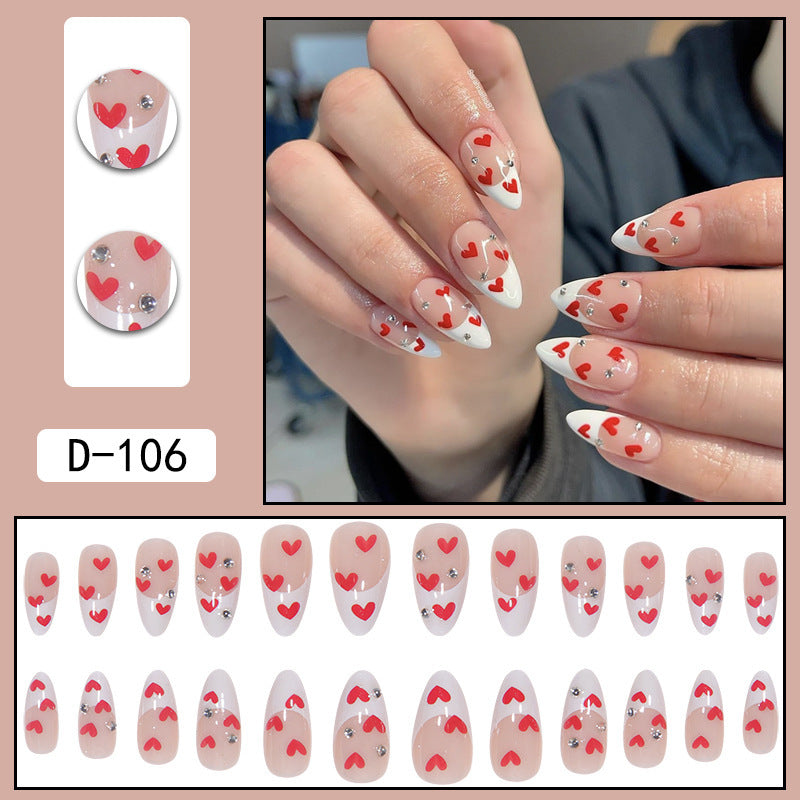 Almond French Nail Tips - 24pcs Water Drop Rhinestone Manicure Set